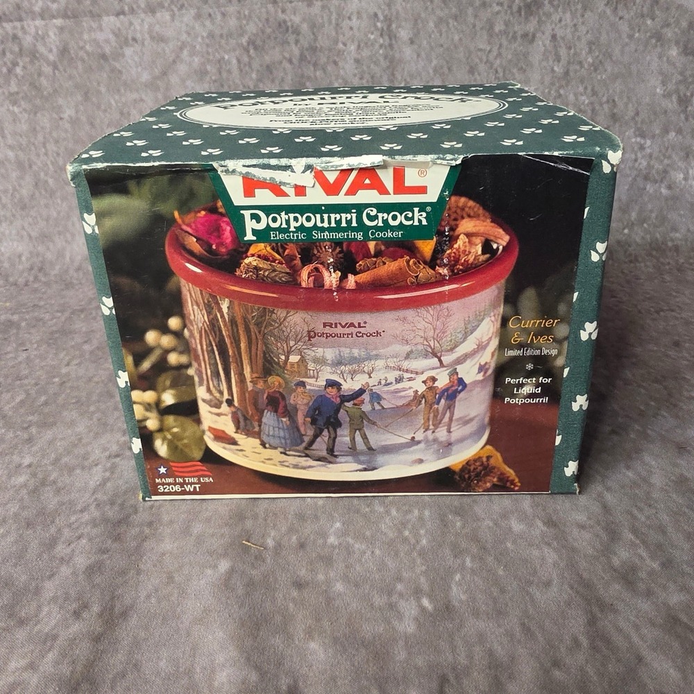 NOS Rival Potpourri Crock Currier Ives Limited Edition Simmering Cooker 3206-WT